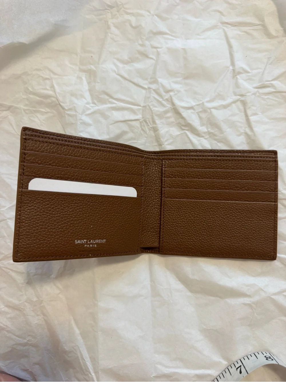 NEW Saint Laurent YSL Men’s Brown Grained Leather East West Bifold Wallet